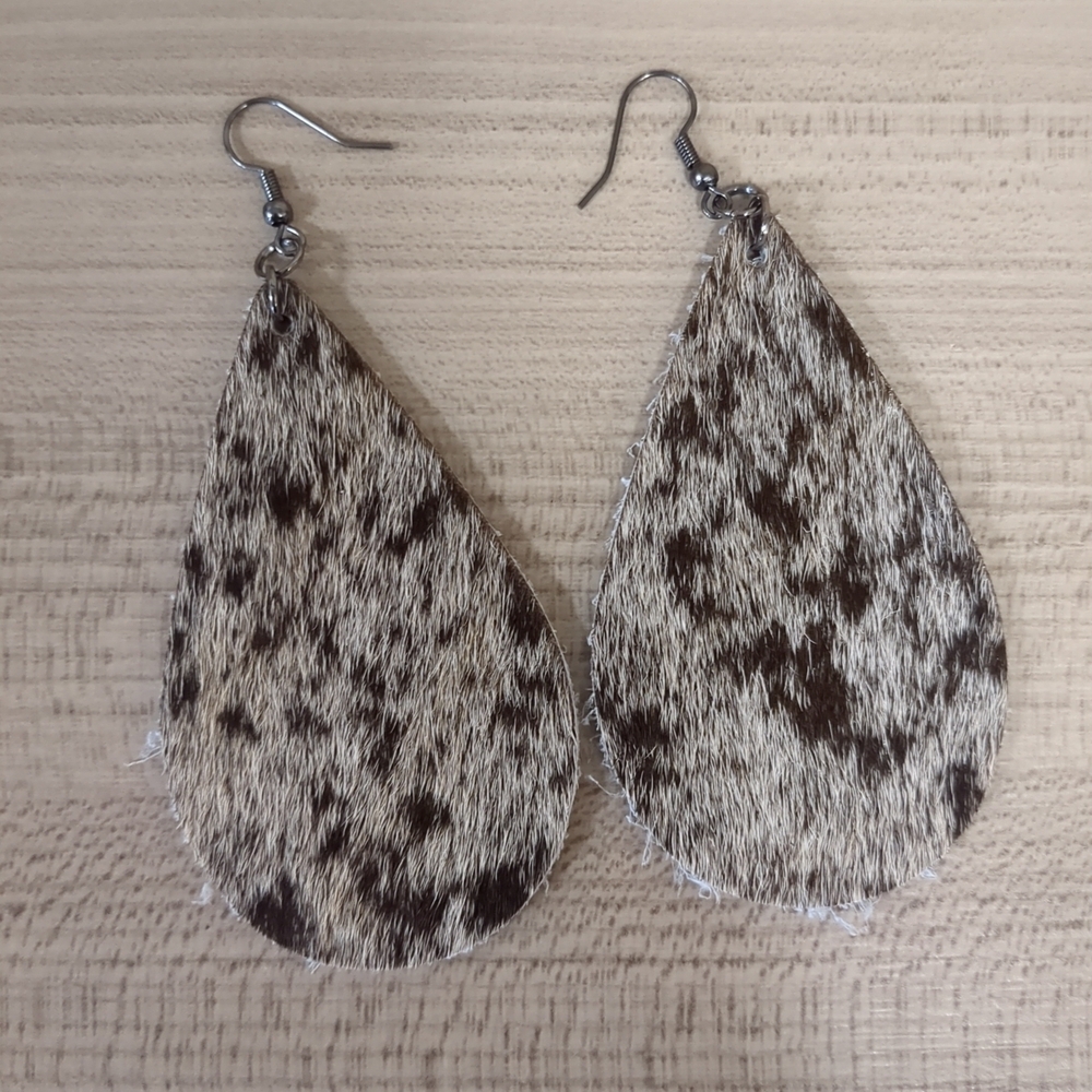 Handmade Western Cowgirl Cow Hide Fur Earrings
